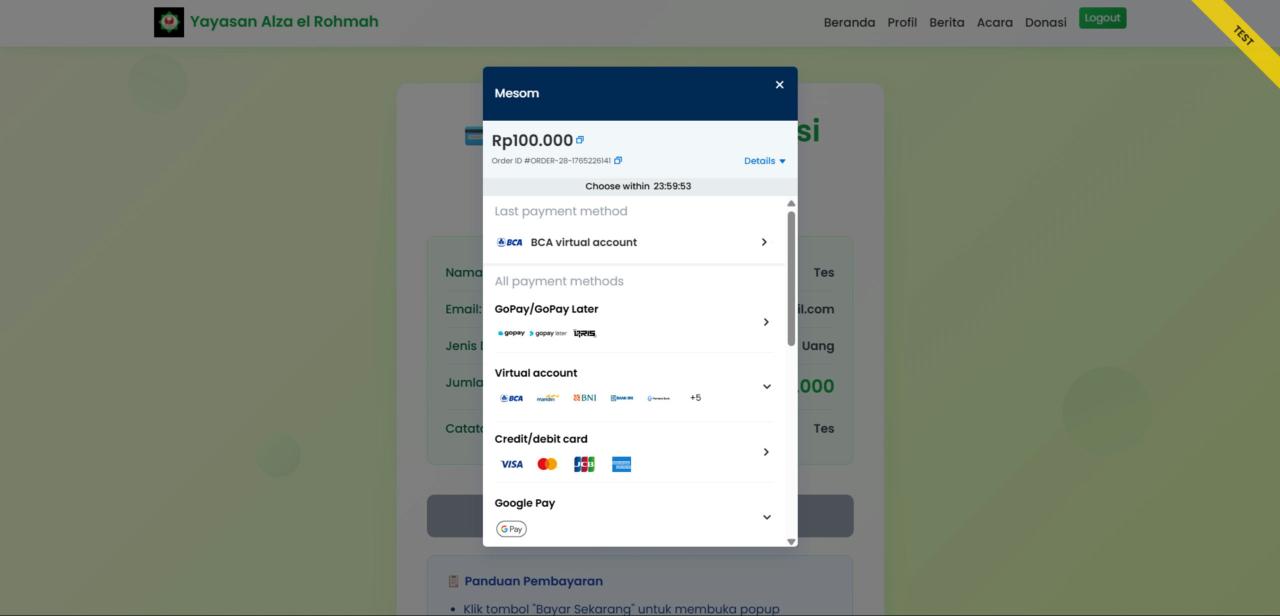 Online payment form with credit card options displayed.